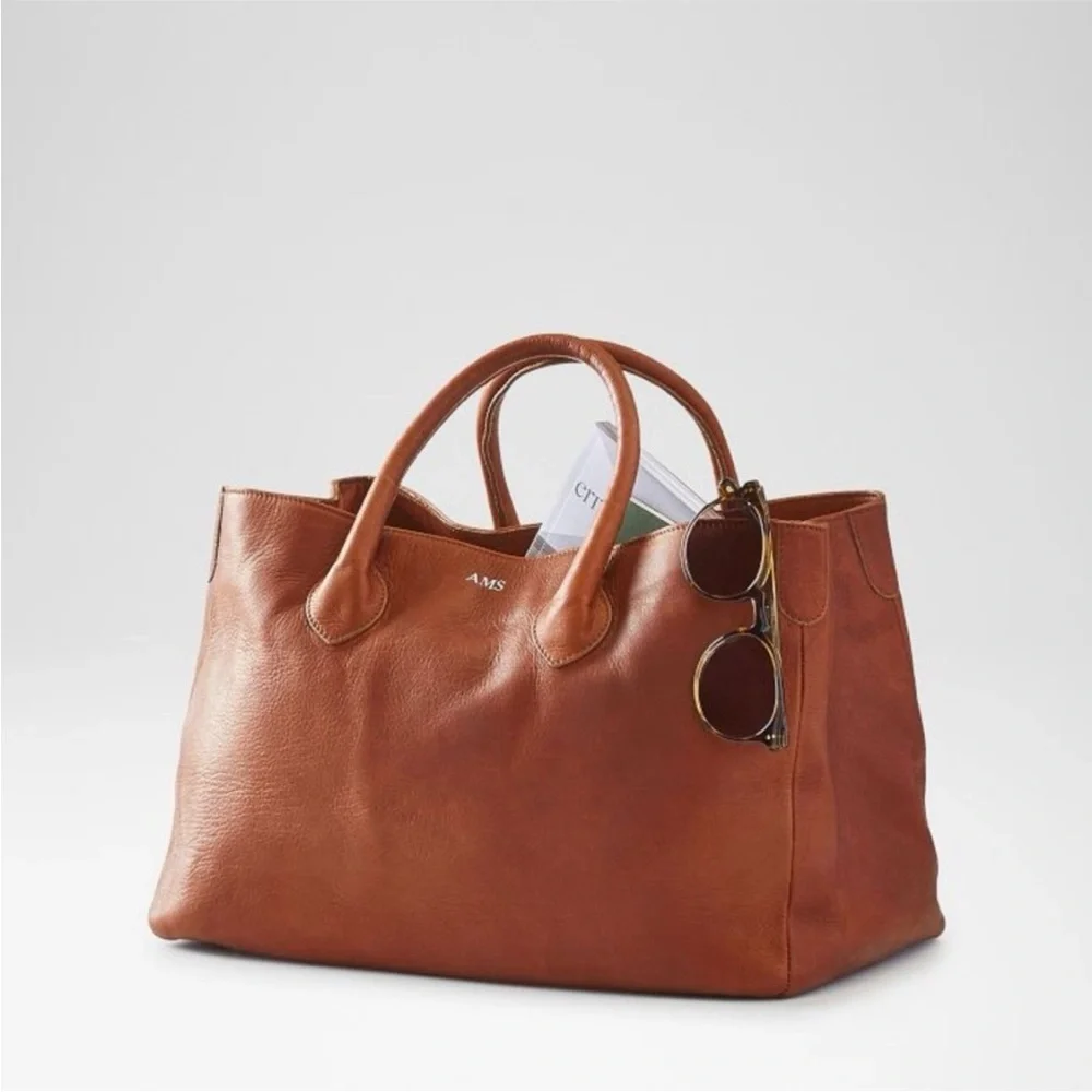 Mark & Graham Brown Leather Carryall Tote - Picture 1 of 9